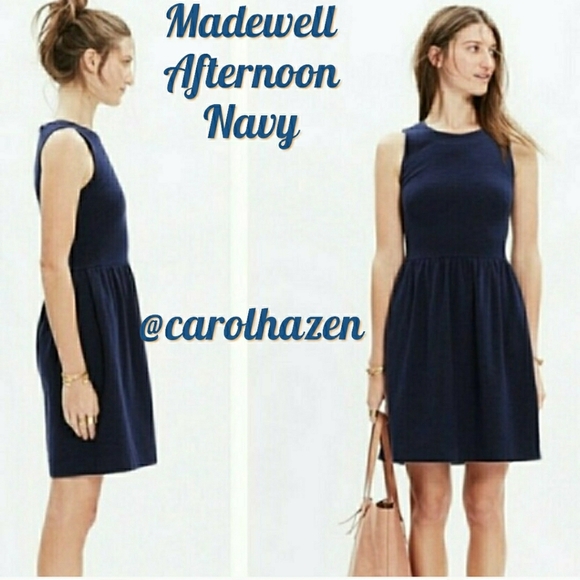 Madewell Casual Afternoon Navy Dress Neutral Fit & Flare Preppy Summer Trendy - Picture 10 of 13
